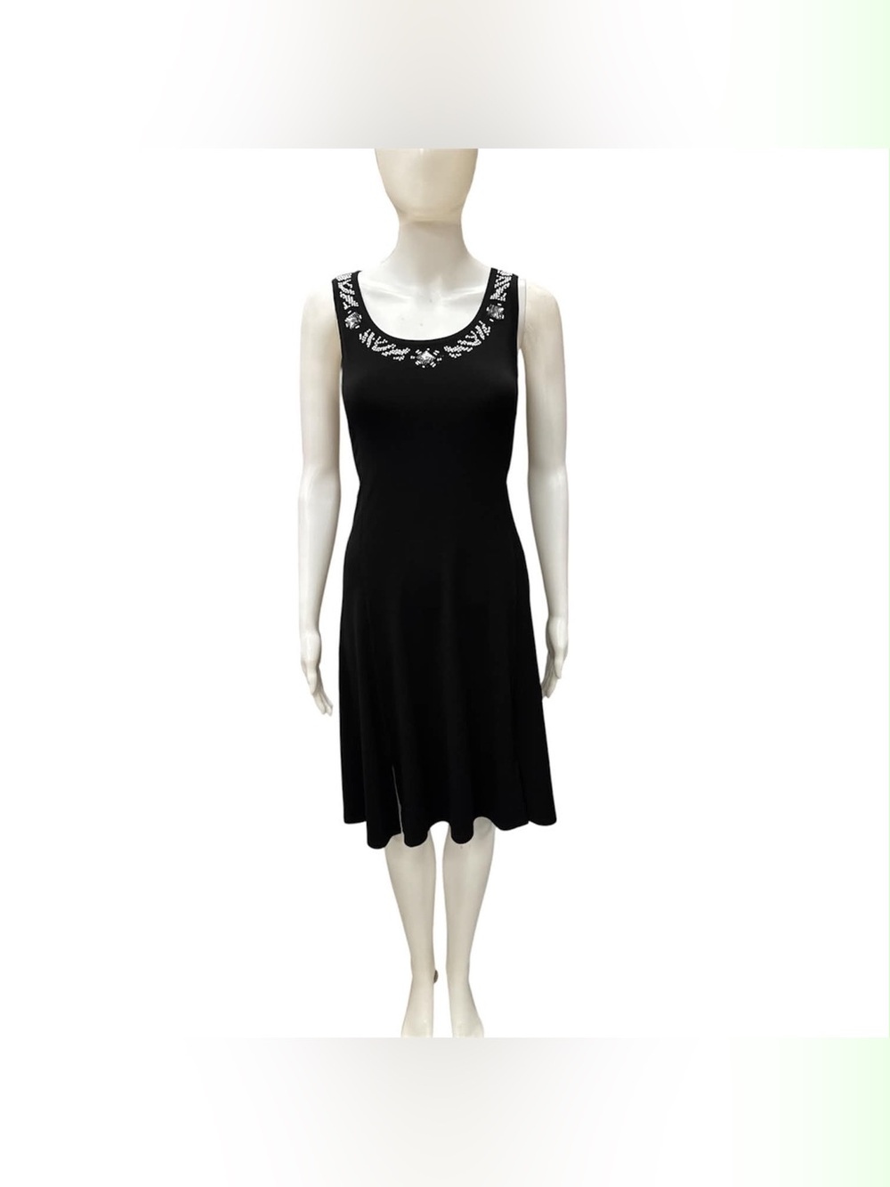 TanJay Black Midi Dress with White Embroidered Neckline Size M